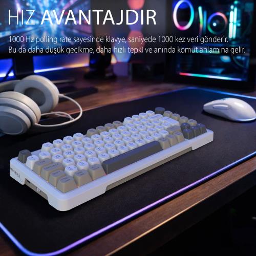 INCA IKG-455 EMPOUSA GASKET HOT SWAP POSH TRİ-MODE MAKRO RGB MEKANIK GAMING KLAVYE-BEYAZ kablosuz ve kablolu kulanma özl